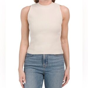 Rachel Zoe Ribbed Sculpted sleeveless mock neck tank